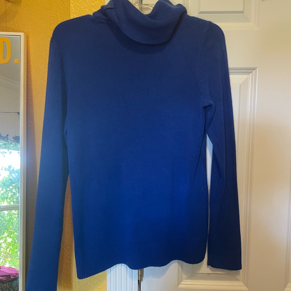 blue turtle neck